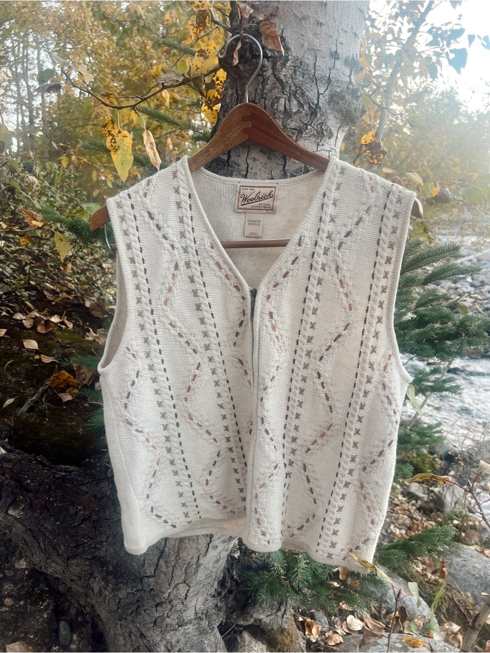 Woolrich Cream Openwork Knit Sleeveless Vest